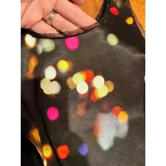 Milly New York Black Satin Colored Polka Dot Party Dress Size 2 XS Sheer Edges - Picture 7 of 9